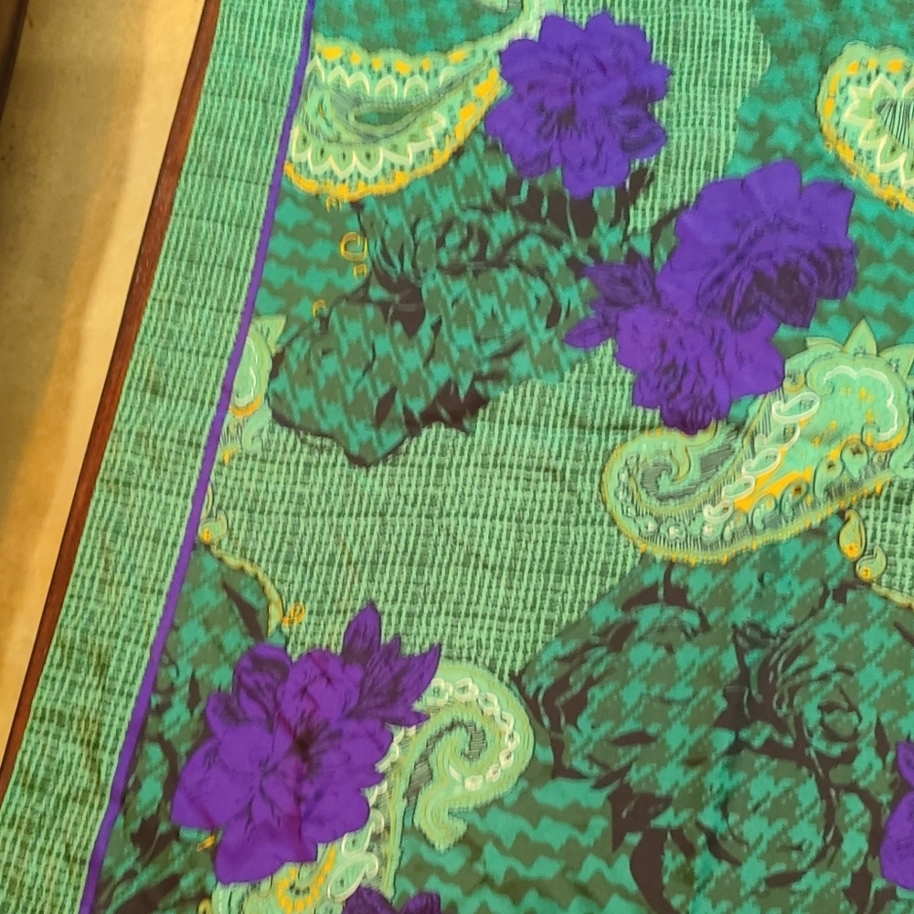 Christian Dior Autumn Green Hues Violet Floral Paisley Silk Scarf - Picture 11 of 11